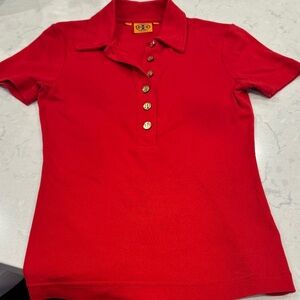 Tory Burch Vibrant Red Top with Gold Accents